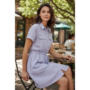 Love Tree Shirt Dress Button Utility Draw String Lavender Tencel Sz Large Preppy
